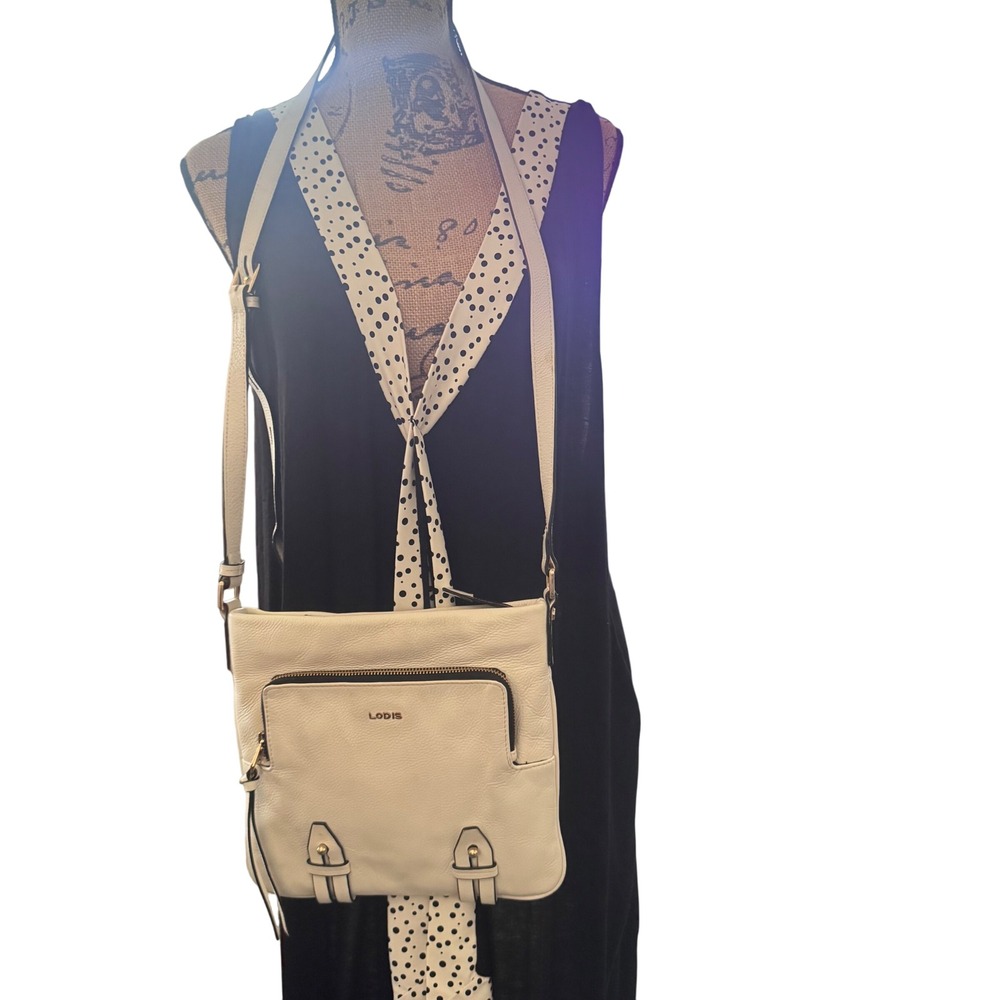 Lodis Crossbody Bag Leather Organizer Shoulder Bag off White Preloved 9.5x10" - Picture 4 of 16